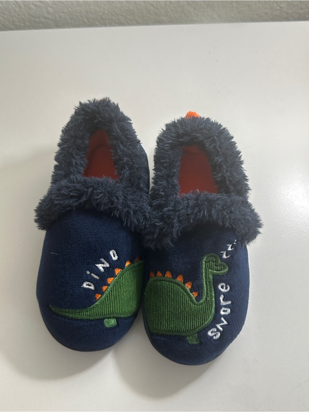 wonder nation Navy Kids Dinosaur Slippers with Plush Trim